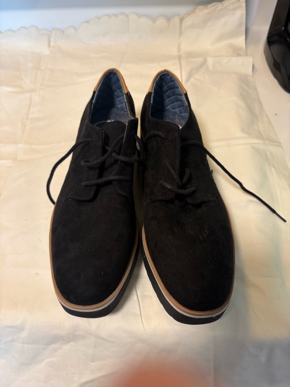 Dr. Scholl's Black Suede Lace-Up Women's Shoe with Tan Heel Trim